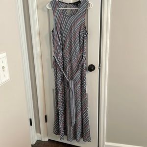 Lane Bryant Gray with Colored Stripes Maxi Dress with Tie Size 14
